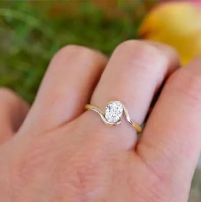 14K White Gold Plated Oval Cut Moissanite Solitaire Ring for Women in 925 Sterling Silver – Engagement, Proposal & Valentine's Day Gift4