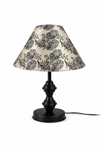 Image of Modern Table Lamp with Midnight Paisley Bloom Satin Shade | Metal Iron Base Decorative lamp for Living Room| Decorative Lighting for Living Room, Study & Home Decor, Designer Table Lamp for Gifting