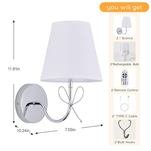 Image of PASSICA DECOR 2 Pack Rechargeable Battery Operated Wall Sconces Set of Two, Wireless Cordless Wall Lights with Remote Control, Dimmable LED Lights, 3 Modes & 12 RGB Colors for Bedroom, Hallway, Stairs