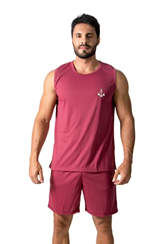 Pijama Regata Masculino Curto Fechado Conforto (G, Vinho)