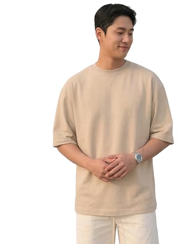 Image of BARKEYO Men's Half Sleeve Round Neck French Terry Oversized Drop Shoulder T-Shirt for Men