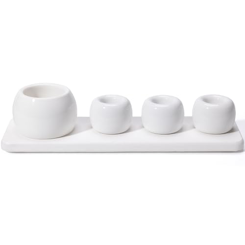 Dersyer 4 Pack Mini Ceramic Toothbrush Holder Stand with 1 Pack Water Absorbing Stone for Bathroom Vanity Countertop, Electric Toothbrush Organizer, White