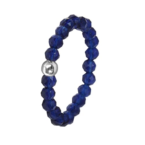 Hernin Anillos de Cuentas Mujer Anillo de Piedra Natural Anillo Elástico con Cuentas Anillo de Piedras Anillo con Cuentas de Cristal Anillo Apilable de Piedras Preciosas para Mujer Niña (Azul Oscuro)