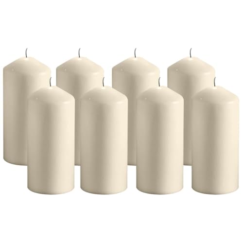 Set of 8 Pillar Candles 50 X 100mm - 16 Hour Long Burning Uncented Decorative Candles