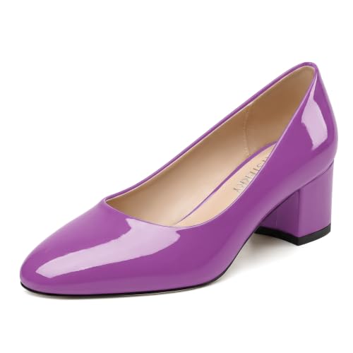Image of SKYSTERRY Women's Low Heel Dress Pumps Shoes 2 Inch | Low Chunky Block Heel Pumps, Closed Round Toe Heels, Patent Leather Office Work Wedding Pumps Shoes