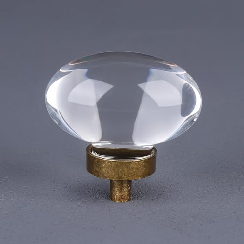 CLCTK 8 Pack Antique Brass Crystal Cabinet Knobs, Oval Vintage