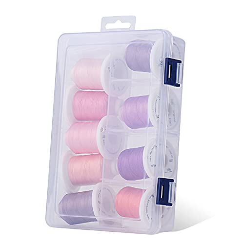Simthread Embroidery Thread With Storage Box - 12 Options - 800 Yards/Spools, 9 Romantic Pink And Purple Colors For Embroidery And Sewing Machine #TOP1