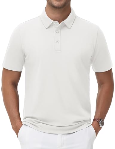 MAGNIVIT Men's Polo Shirt Short Sleeve 3 Button Cotton Pique Casual T-Shirts Moisture Wicking Performance Work Golf Tee3