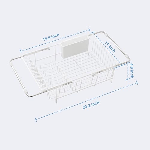 Image of JASIWAY White Dish Drying Rack in Sink, Dish Drainer with Utensil Holder