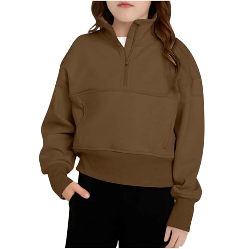 Girls Half Zip Stand Collar Crewneck Sweatshirt Long Sleeve Loose T-Shirts Casual Pullover Tee Tops for Kids 5-14 Years
