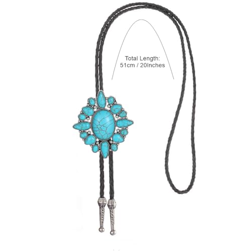 Image of AZORA Western Cowboy Bolo Tie Men Leather Necktie Leather Cord Turquoise Stone Bolo Ties for Men Women