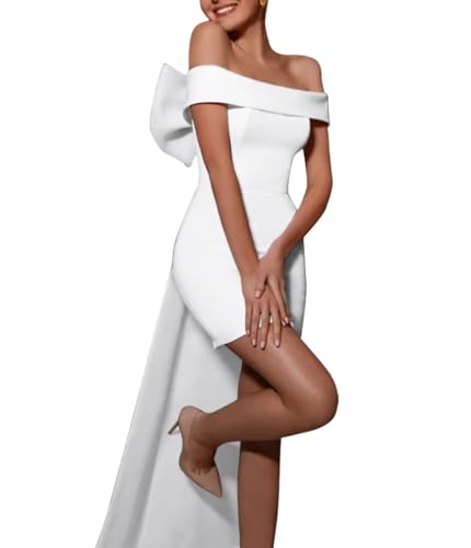 Off The Shoulder Homecoming Dresses Short for Teens Satin Evening Gowns with Bow Prom Dress for Women HH-ABC006