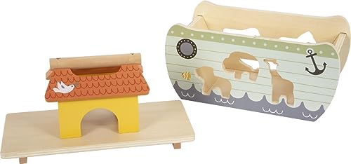 small foot Steckspiel Arche Noah „Safari“, Motorikspielzeug aus Holz mit 15 Tierfiguren, Taufgeschenke für Mädchen und Jungen, für Kinder ab 12 Monaten, 12456