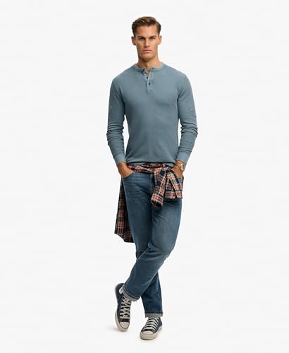 Superdry LW Textured Grandad Top T-Shirt, Copen Blue, L Men's