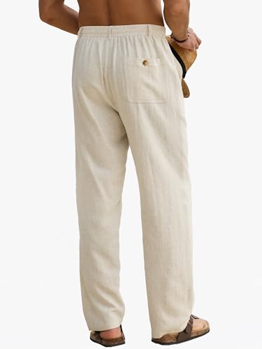 HOTake Men's Linen Pants Casual Beach Summer Vacation Linen Dress Pants Loose Fit3