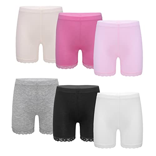 Youth Girls 6 Packs Lace Trim Safety Shorts Athletic Bike Dance Booty Shorts Under Dress Undershorts Yoga Gymnastics