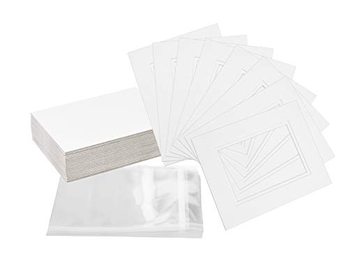 Review Pack of 32 8x10 WHITE/WHITE Double Mats Mattes for 5x7 photo with White Core Bevel Cut + Backing + Bags