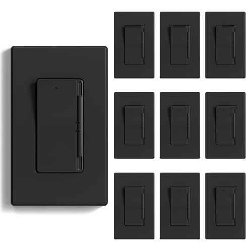 Image of ELEGRP Digital Slide Dimmer Light Switch, Dimmer Switch with Decorative Frameless Design Wallplate for LED /CFL, Incandescent,Halogen Bulbs, Single Pole /3-Way, UL Listed, 10 Pack, Matte Black