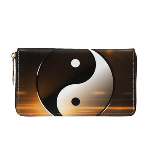 Leather Wallet For Women And Men Sunup Yin Yang Clutch Purse Wristlet Bag Credit Card Holder Wallet2