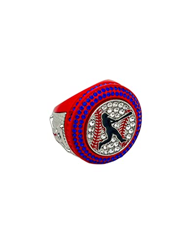 Discount Sports Rings Deluxe Batter Ring, RED FINALIST BLUE STONES, Premium Softball Baseball Tournament Rings 28-14