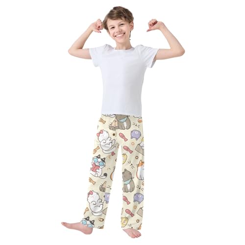 Boys' Pants Funny Cat Cute Long Bottoms Jogger Pants Elastic Waist Trousers with Pockets S-XL2