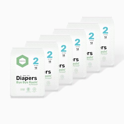 Image of PARASOL Clear+Dry Disposable Diapers | RashShield Protection, Leakproof Design, Hypoallergenic Diaper Set | Size 2 (10-18 lbs.) 72 Count
