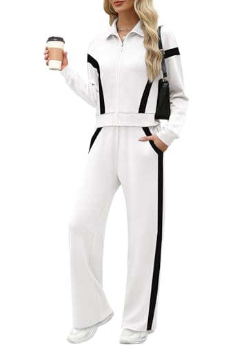 Image of XIEERDUO Lounge Sets for Women 2025 Sweatsuit 2 Piece Outfits Sweatshirt Wide Leg Sweatpant Tracksuit Matching Set