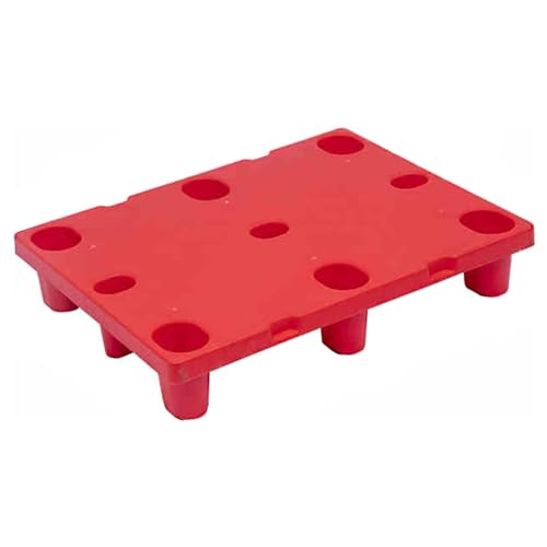 Palets de plástico apilables para almacenamiento industrial, plataforma de suelolo impermeable de HDPE, rojo, 80x60 cm (31x24 pulgadas) - Ideal para soluciones de logística y almacenamiento.