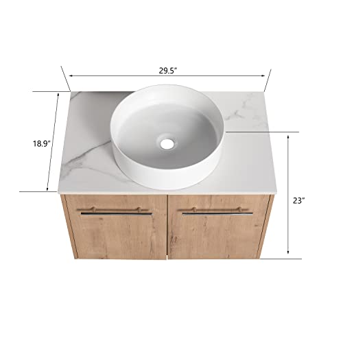 Malwee 30" Floating Bathroom Vanity With Sink, 30 Inch Single Sink Wall Mounted Bathroom Vanity, With 2 Doors And White Ceramic Basin Sink Top (Imo-041-400, 041-30''Wx19''D+Bab400Mowh) #TOP1