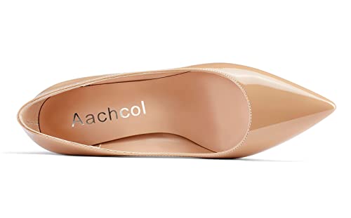 Image of Aachcol Women Pumps Pointed Toe Slip on Mid Heel Dress Office Chunky Block Heels Shoes 3 Inches