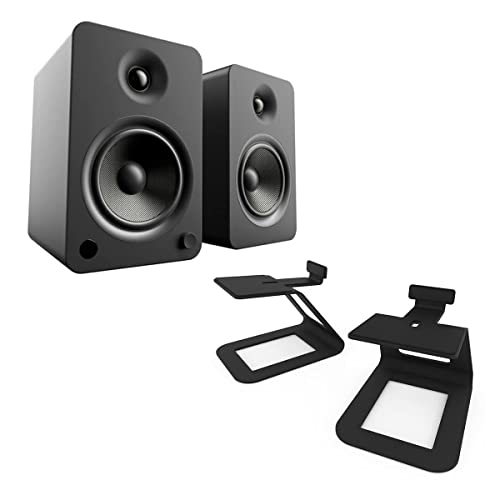 Kanto YU6 Powered Bookshelf Speakers (Matte Black) with SE6 Elevated Desktop Speaker Stands (Black)