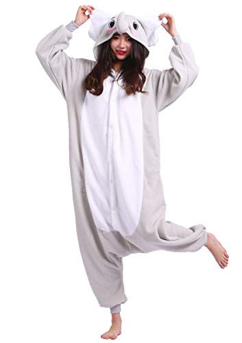 ULEEMARK Kigurumi Pijama Animal Entero Unisex para Adultos con Capucha Cosplay Pyjamas Elefante Gris Ropa de Dormir Traje de Disfraz para Festival de Carnaval Halloween Navidad