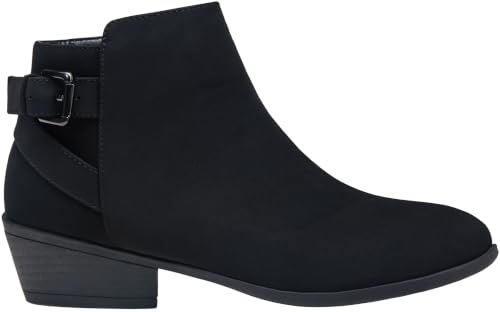 Image of Women's Short Ankle Boots, Low Heel Round Toe Western Booties | Comfortable western-inspired booties, memory foam cushioning, buckle side zip or perforated slip-on design options