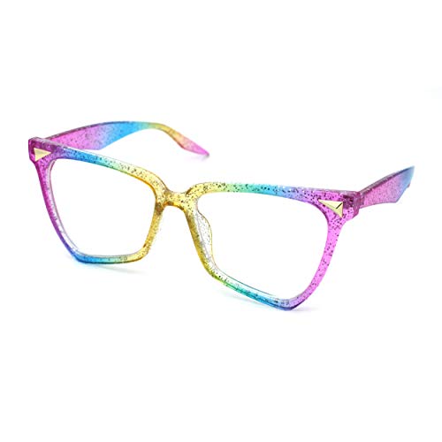 Womens Cat Eye Horn Rim Glitter Tie Dye Blue Light Blocking Computer Glasses2