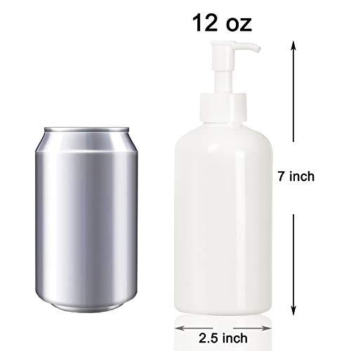 Youngever 6 Pack Plastic Pump Bottles 12 Ounce, Refillable Plastic Pump Bottles with Travel Lock (White)2