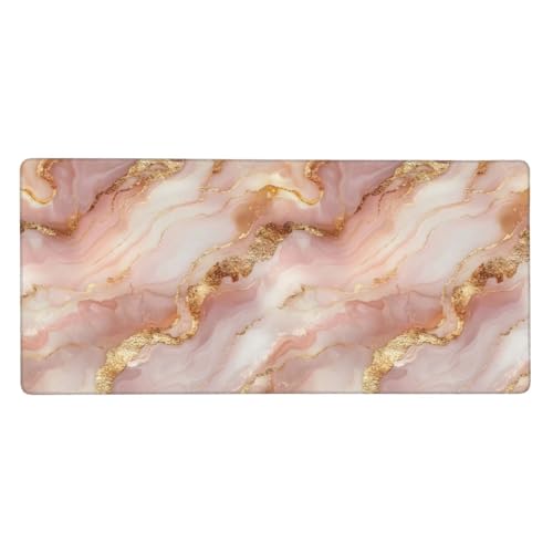 Tapis de souris grand format anti-glisse marbre or rose pour éliminer le désordre