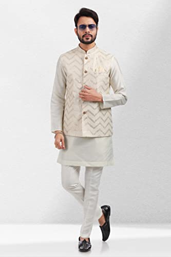 Lady Dwiza Indian Traditional Wedding Festive Season Waistcoat Party Wear Kurta Pyjama Set With Nehru Jacket For Men3