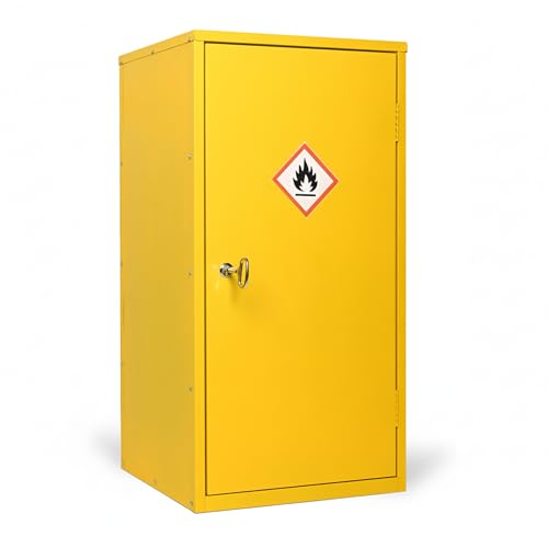 DFENG Hazardous Substance Storage Cabinet Metel COSHH Cupboard Fire Proof Flammable Yellow Small Cabinets HSE Safety Cabinet for Workplace Use 910(H) x 460(W) x 460(D) mm