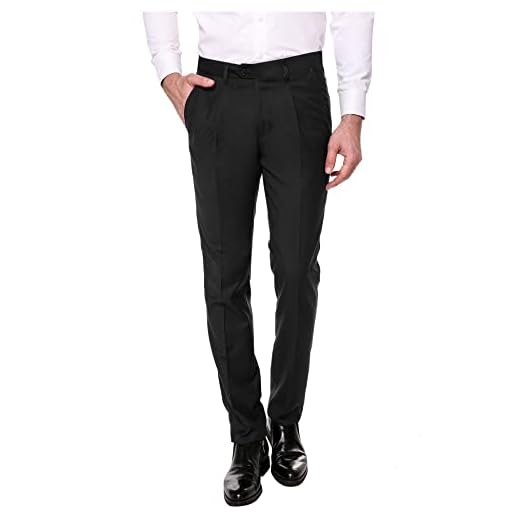 COOFANDY Calça social masculina de ajuste clássico, frente lisa, sem ferro, premium, casual, calça expansível, Preto, 42W / 29L