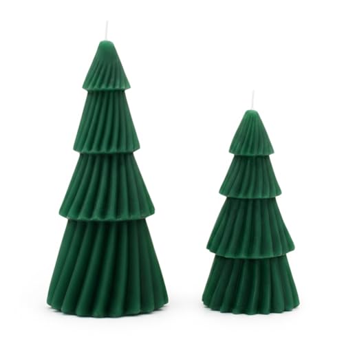 Motiv Wachskerze Tannenbaum 2er Set grün - 17 cm und 13 cm -...
