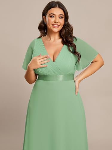 Image of Ever-Pretty Women's Chiffon Formal Evening Dresses for Curvy Women V-Neck Plus Size Floor Length Bridesmaid Dress