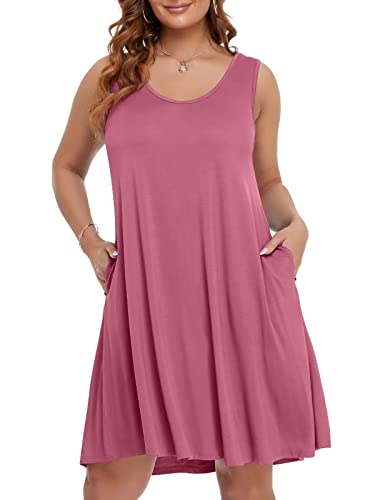 Image of BELAROI Women Plus Size Sundress Summer Casual Sleeveless Tshirt Dress Tie Dye Swing Tank Dresses with Pockets Beach Cover up