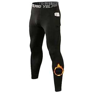 Yuerlian Mens Thermal Leggings Thermal Underwear Pants Base Layer Running Leggings Gym Workout Quick Dry Compression Tights Leggings with Pocket