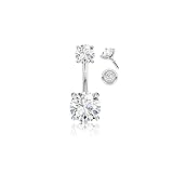 FIASASO 14G Sterling Silver Belly Button Rings for Women Round Cubic Zirconia Navel Barbell Stud Hypoallergenic Body Piercing Jewelry Silver 8mm