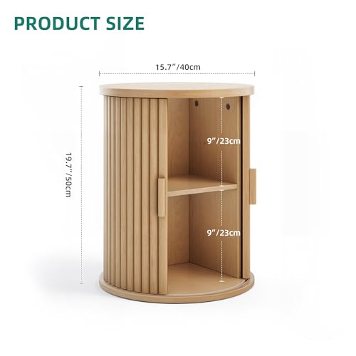 YITAHOME Runder Tisch mit Schiebetürenschrank, Beistelltisch mit 2-stöckigem Aufbewahrungsregal für Schlafzimmer, Esszimmer, Wohnzimmer, Home Office, oder Wohnung, kleiner Couchtisch/Nachttisch, helle – Bild 4