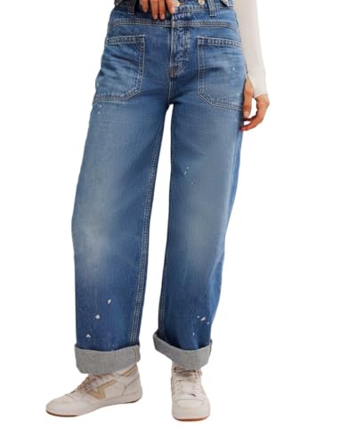 D-Sun Women Wide Leg Jeans Mid Rise Casual Straight Leg Denim Pants Baggy Boyfriend Cargo Jeans with Pockets2