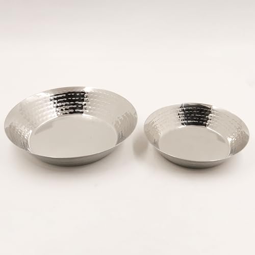 Image of Spillbox Stainless Steel Hammered Parat Lunch Plate Set - Quarter, Snack, Nasta, Dessert, Side Dish - Mirror Finish, BPA Free - Set of 2