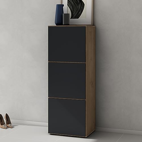 doporro Meuble à Chaussures Chêne Clair et Gris Noir Mat 45x120cm Rangement Armoire à Chaussures 6 Compartiments Range-Chaussures 02