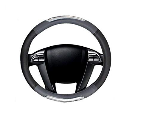 Autofetch Car Racing Leatherette Car Steering Wheel Cover (Black & Grey) for Ford New Eco Sport