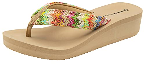 Dunlop DLP537 Womens Low Wedge Heel Toe Post Flip Flops Beige